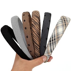 LONEEDY 6PCS Wide Padded Headband for Women Cotton Neutral Color Sponge Thick Hairband for Girls Non-Slip Solid Hair