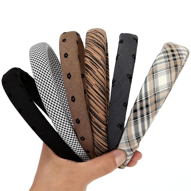 LONEEDY 6PCS Wide Padded Headband for Women Cotton Neutral Color Sponge Thick Hairband for Girls Non-Slip Solid Hair