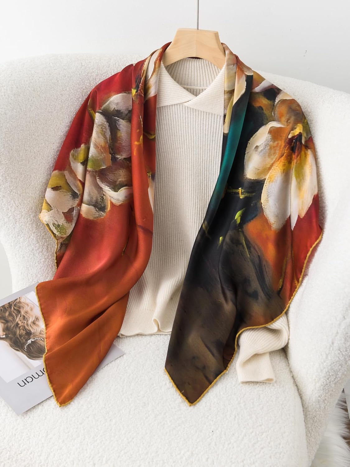 100% Mulberry Silk Scarf 43" Large Square Scarf Large Shawl - Women's Silk Oversized Headband - With Gift Packed - Image 5