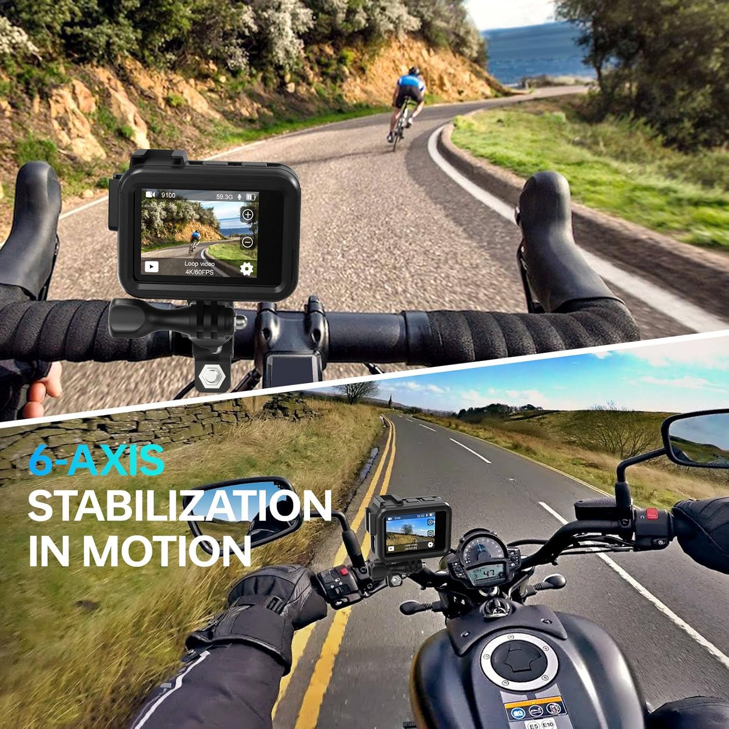 4K Action Camera - Dual Touch Screen, Underwater Sports Camera with WiFi, 170° Wide Angle,Vlogging Sports,Anti-Shake Long Battery Life - Free 64GB MicroSD Card