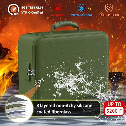 Miniatura 45 de ENGPOW Bolsa de documentos ignífuga de 5200°F con cerradura, caja ignífuga con aislamiento térmico mejorado, organizador de archivos de 8 capas