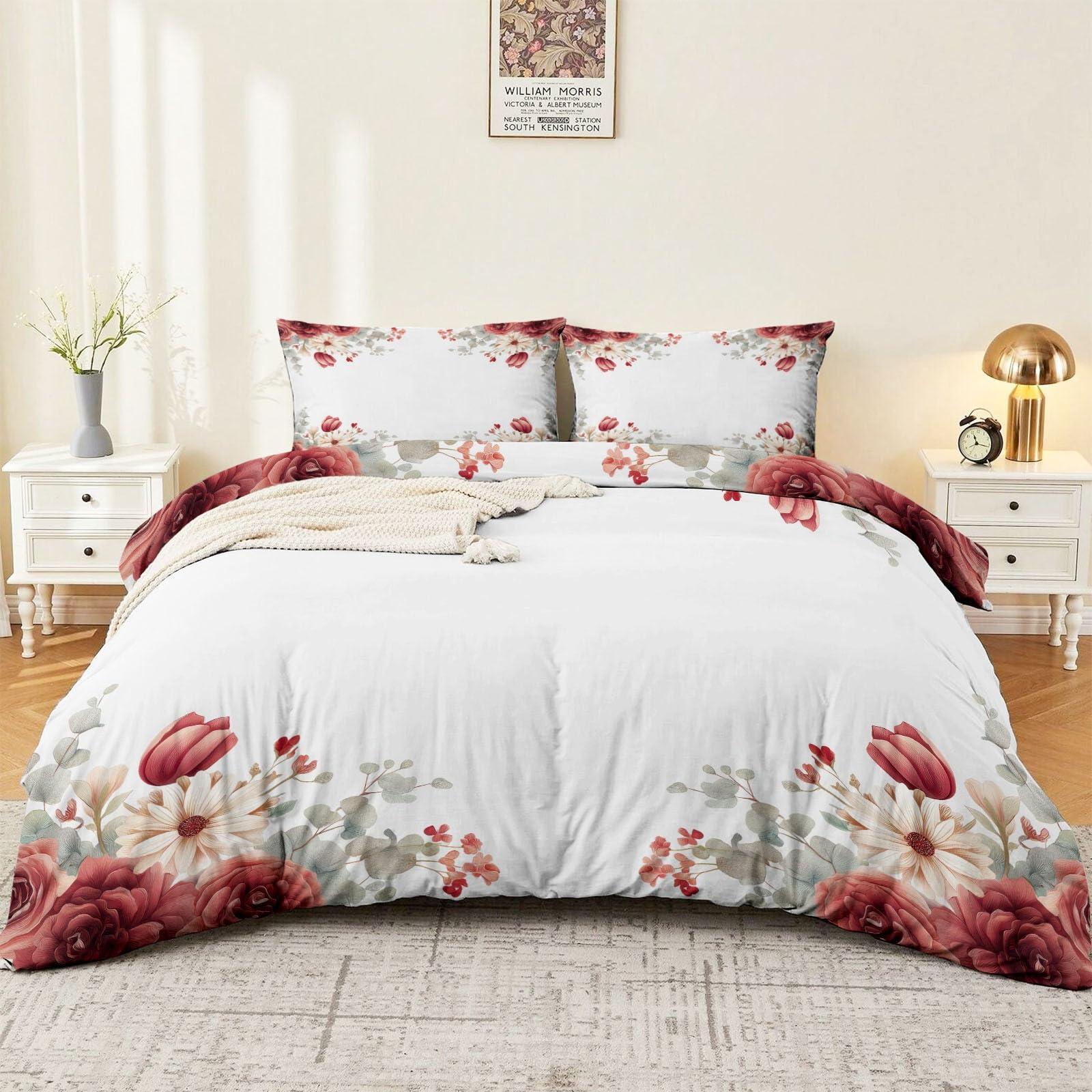 Housse de couette 240 x 260 boheme avec fermeture eclair parure lit 2 personnes microfibre