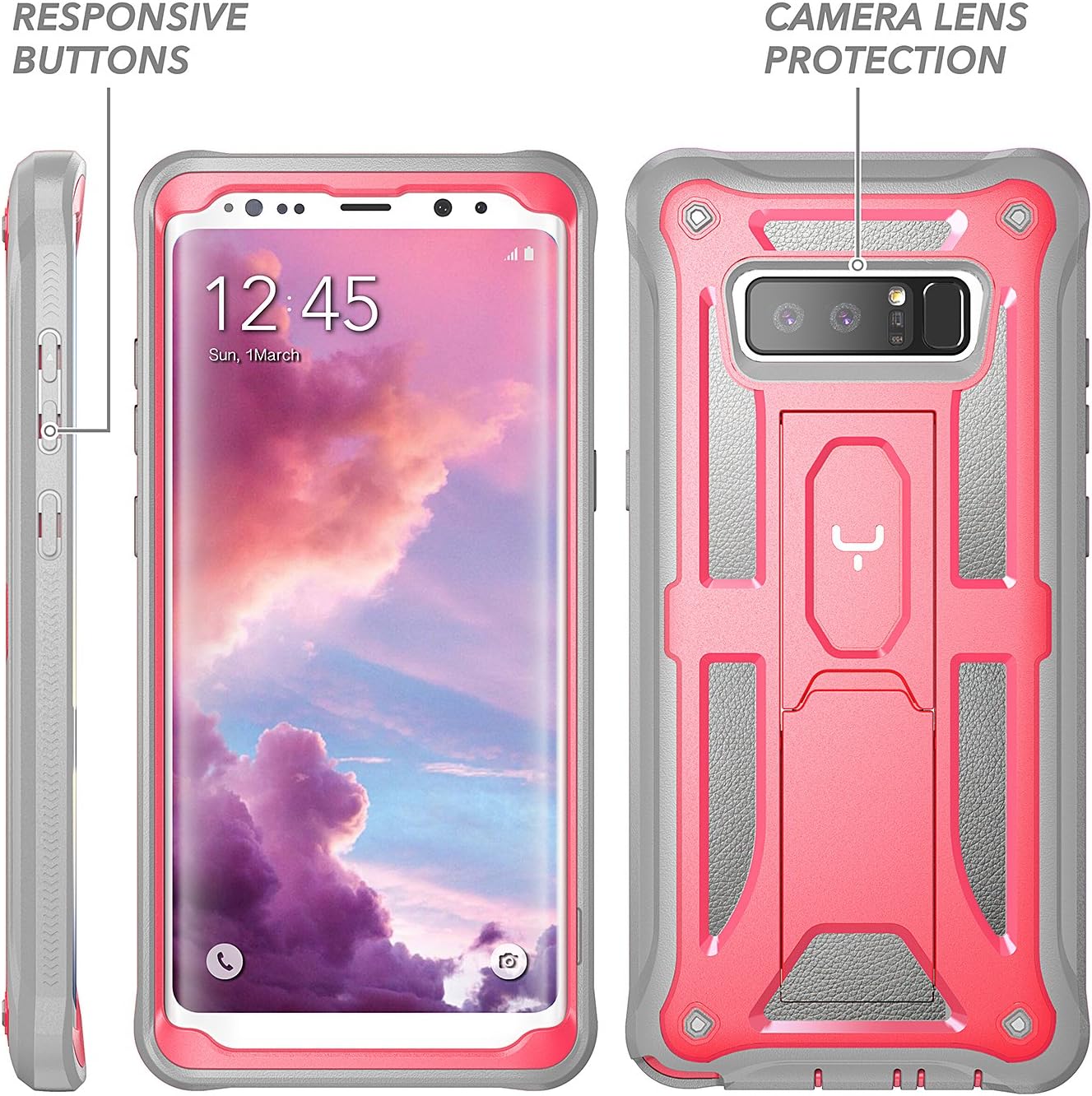 Galaxy Note 8 Case, YOUMAKER Heavy Duty Protection Kickstand Shockproof Clip Holster Case Cover for Samsung Galaxy Note 8 (2017 Release) Without Built-in Screen Protector (Pink/Gray)