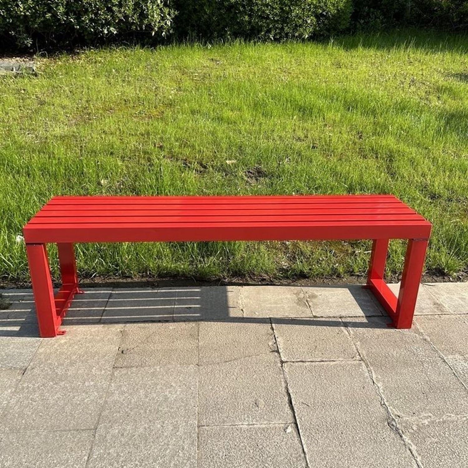 Weatherproof Metal Dining Bench, Outdoor Bench Backless Patio Bench 2-Person Farmhouse Bench Garden Bench for Kitchen, Living Room, Entryway(Red,5.9ft)