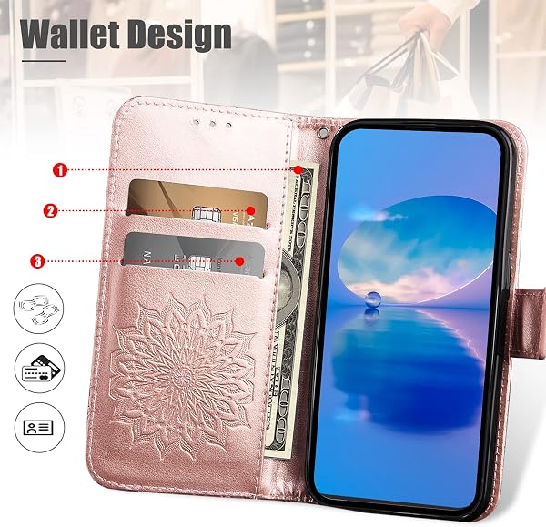 Cover per Galaxy A5 2017, Custodia in Pelle PU per Samsung Galaxy A5 2017, Antiurto Portafoglio Cover, Oro Rosa - 3