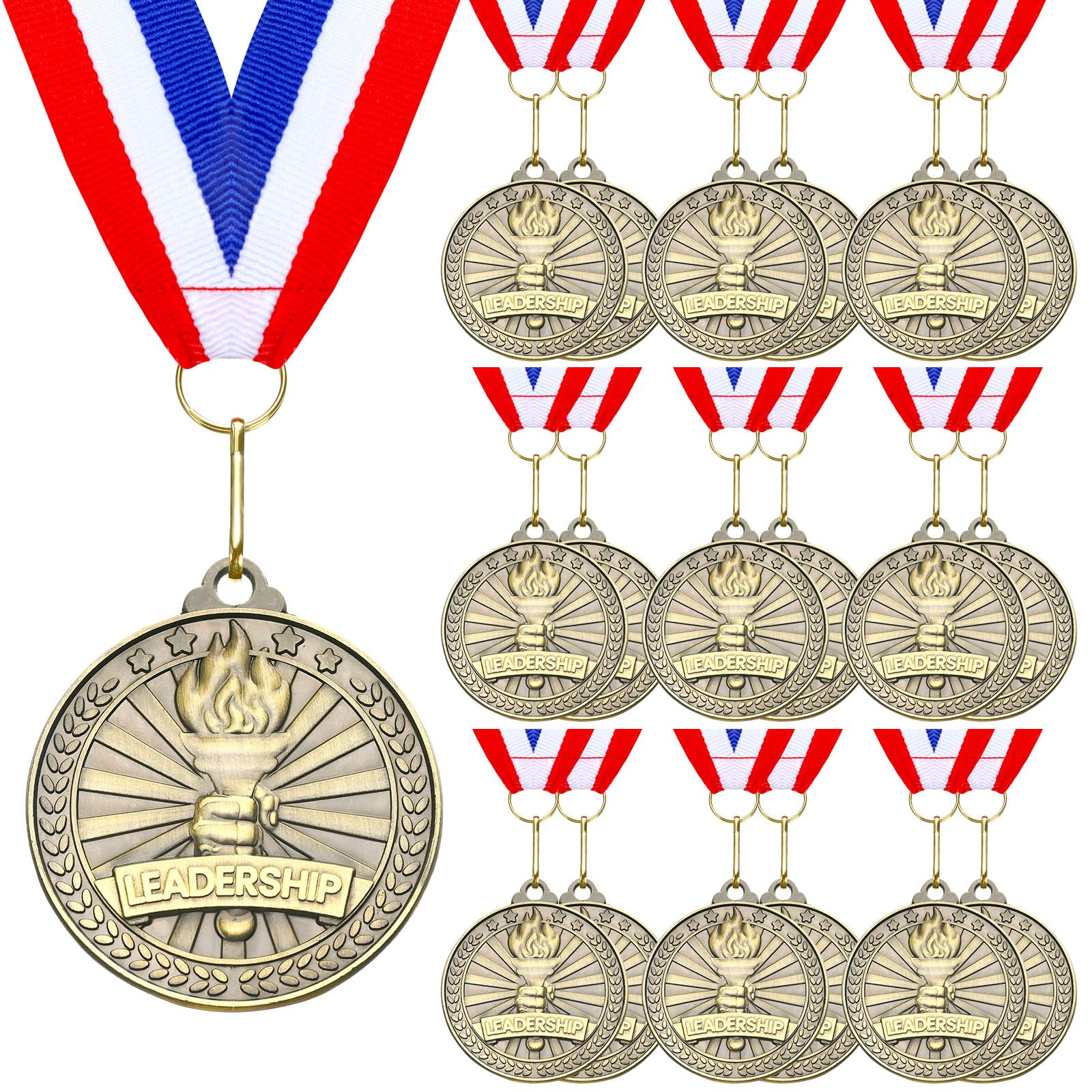 Quelay 20 medaglie premio da 5,1 cm con nastri per il collo, medaglie d'oro per vincitori, trofeo in metallo, premio regalo per concorsi scolastici tornei di istruzione scolastica