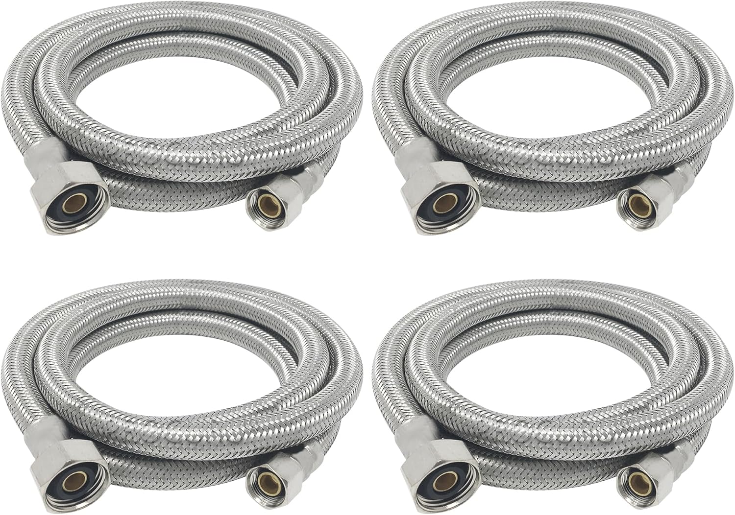 [4-Pack] PROCURU 60" (5Ft) Faucet Supply Line Connector, 3/8"C x 1/2"F Braided Stainless Steel (9SF60-4P)