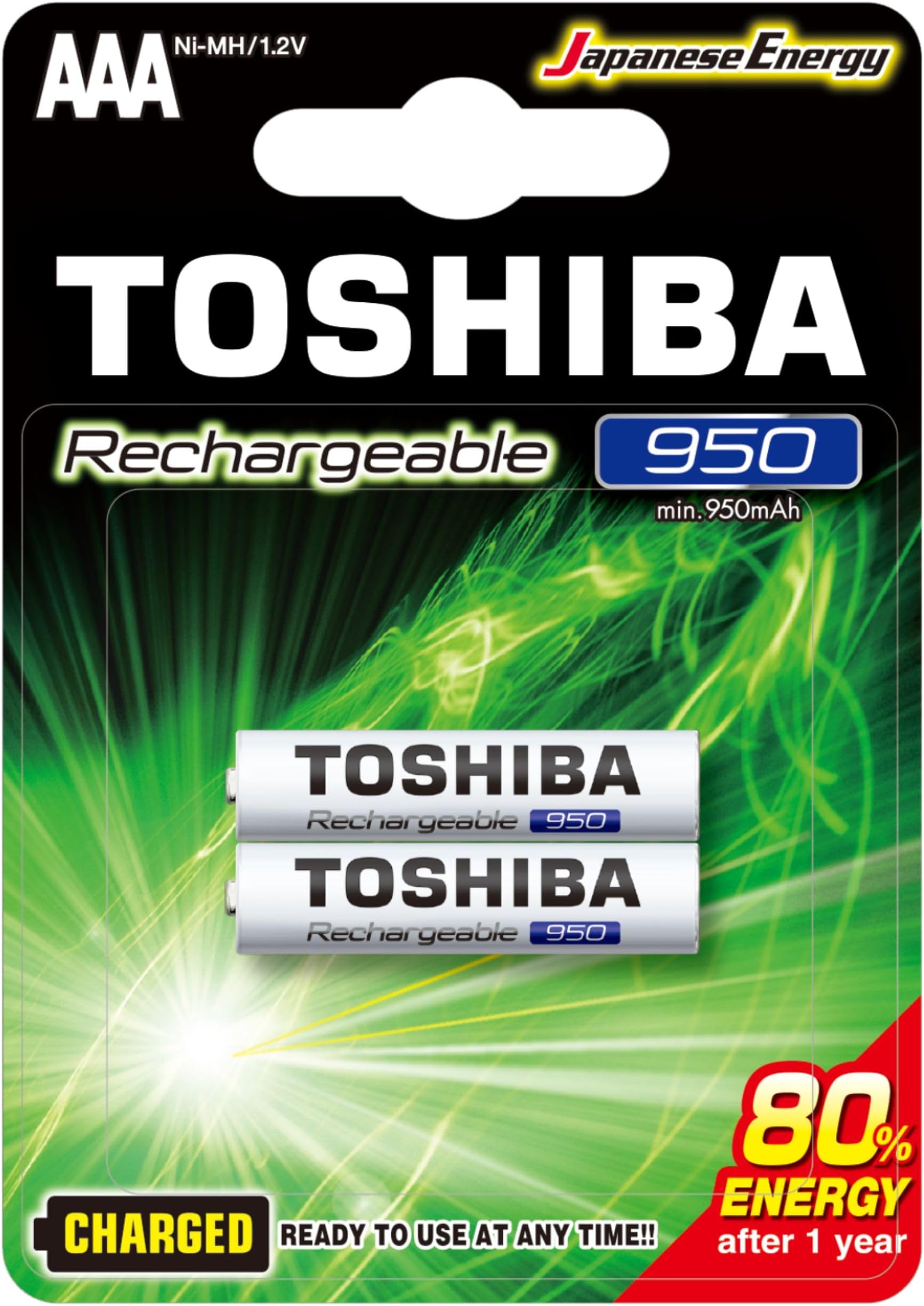Toshiba 950 mAh BP-2C AAA Ni-MH Rechargeable Battery 2-Pieces, White