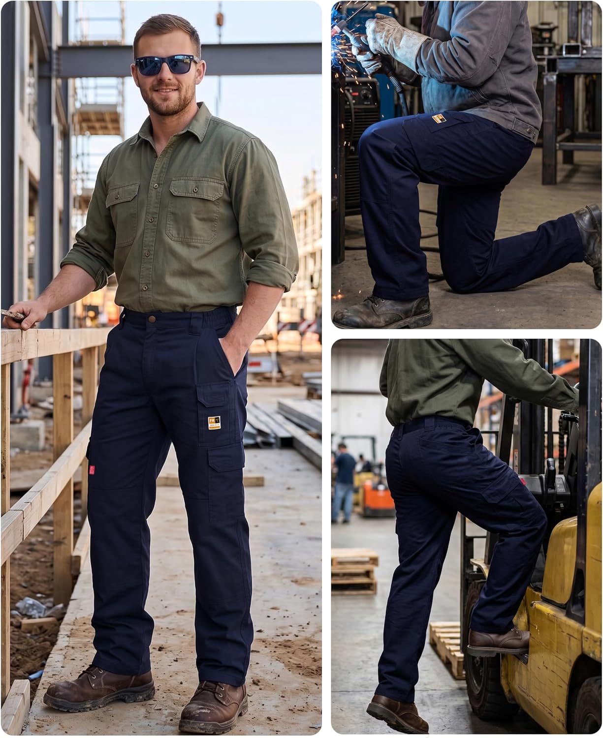 KONRECO FR Pants for Men 7.5oz Utility Cargo Pockets Relaxed Fit HRC2/CAT2 | Flame Resistant Work Pant | Water Repellent & Stain Resistant,100% Cotton,Elastic Waist,Lightweight