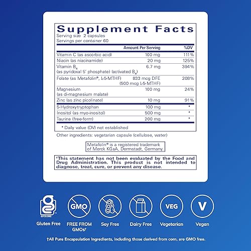 Vista 2 de Pure Encapsulations SeroPlus Soporte hipoalergénico de serotonina para apoyar el estrés ocasional moderado 120 cápsulas