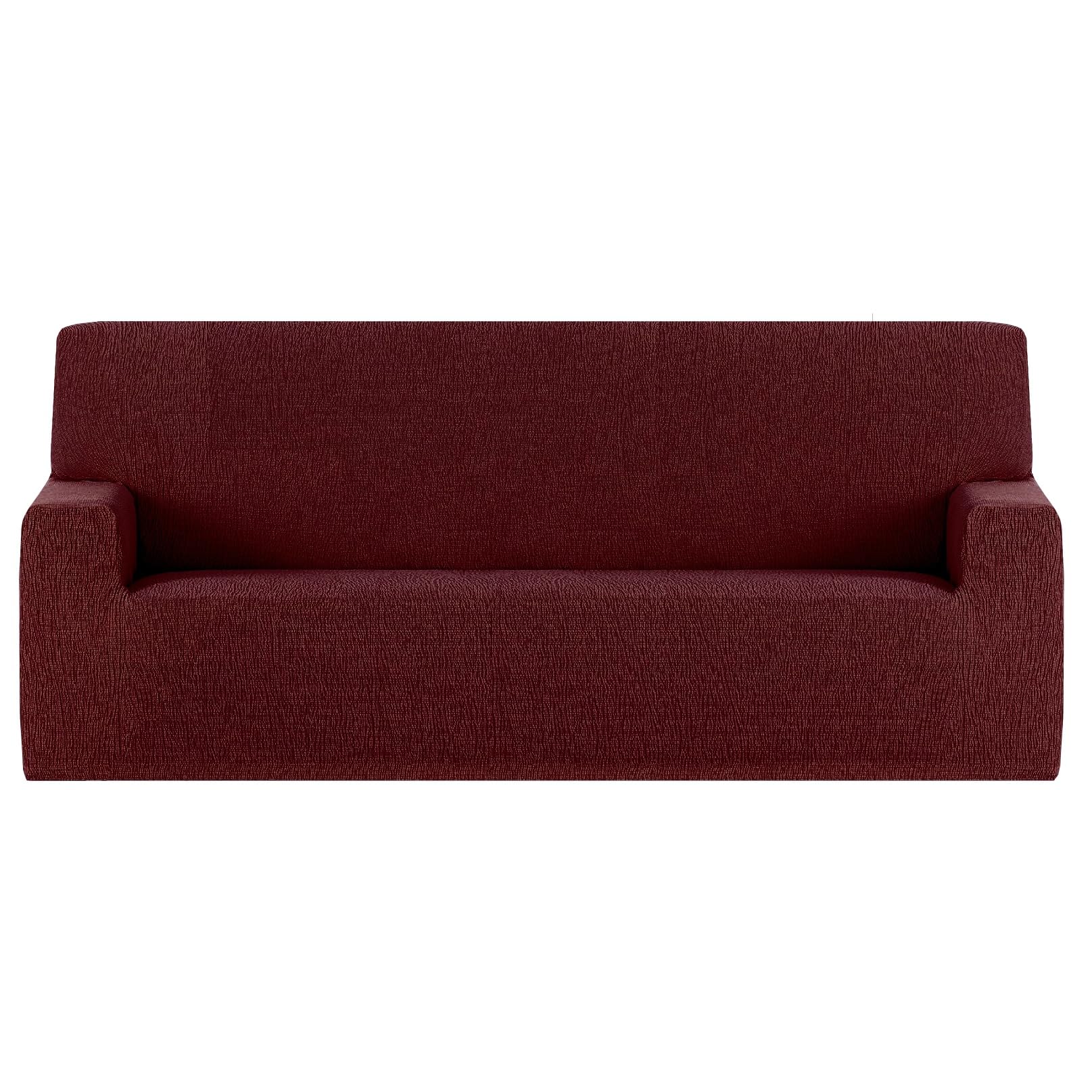 GFD - Funda de Sofá Lisa Ajustable 4 Plaza 220-260cm, Funda Protectora Cubre Sofá Elástica Antimanchas Lavable, Fundas Cubre Sofá Perros Gatos Mascotas (Granate, 4 plazas)