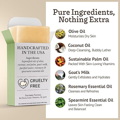 Miniatura 3 de Southern Natural Barra de jabón de leche de cabra  Paquete de 3 unidades de romero y menta  para pieles sensibles secas. Jabón natural hecho a mano