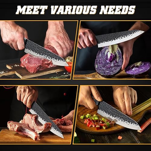 Miniatura 7 de Huusk Cuchillo de chef japonés de 8 pulgadas, cuchillos de cocina forjados a mano con mango ergonómico de espiga completa, cuchillo de cocina de