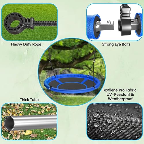 Miniatura 5 de Columpio de árbol de platillo de 48 pulgadas para niños y adultos, columpio volador más grande para toda la familia, capacidad de peso de 900 libras