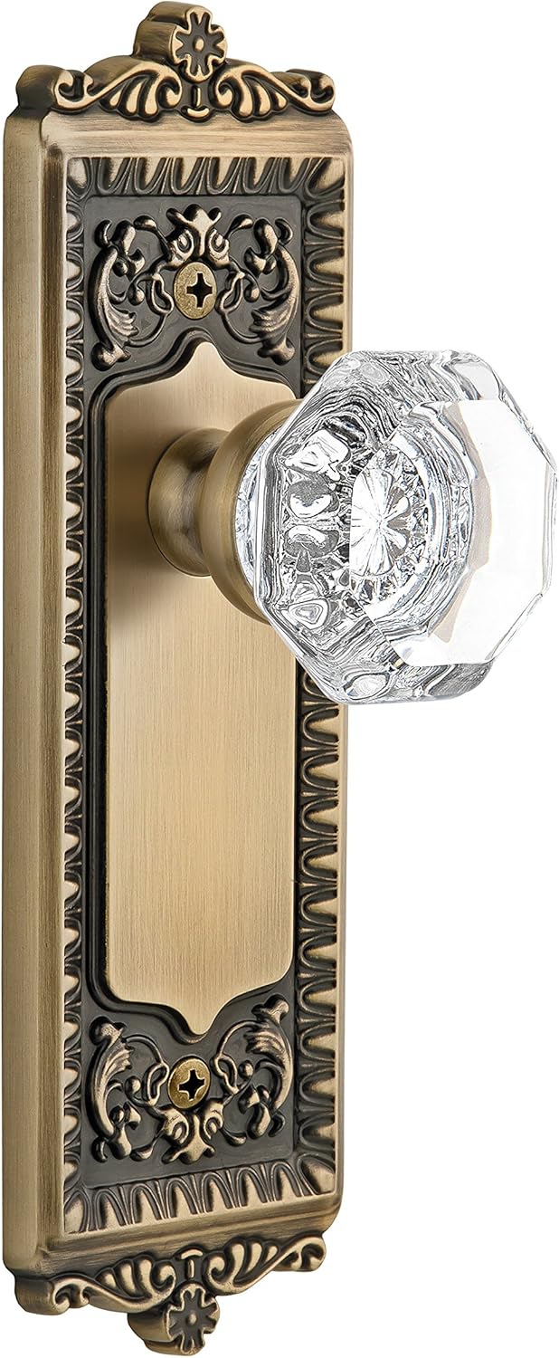 Grandeur Windsor Plate with Chambord Crystal Knob, Single Dummy, Vintage Brass
