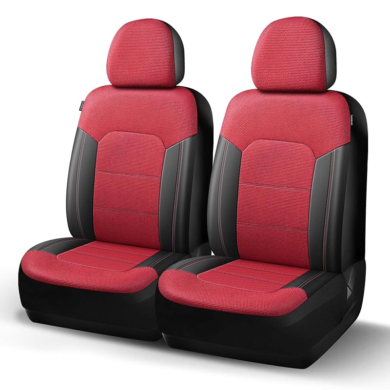 Capas para Bancos Dianteiros Automotivos HChengkikz em Air Mesh e Couro Sintético, Preta e Vermelha N812 Black Red, Conjunto com 2 Capas