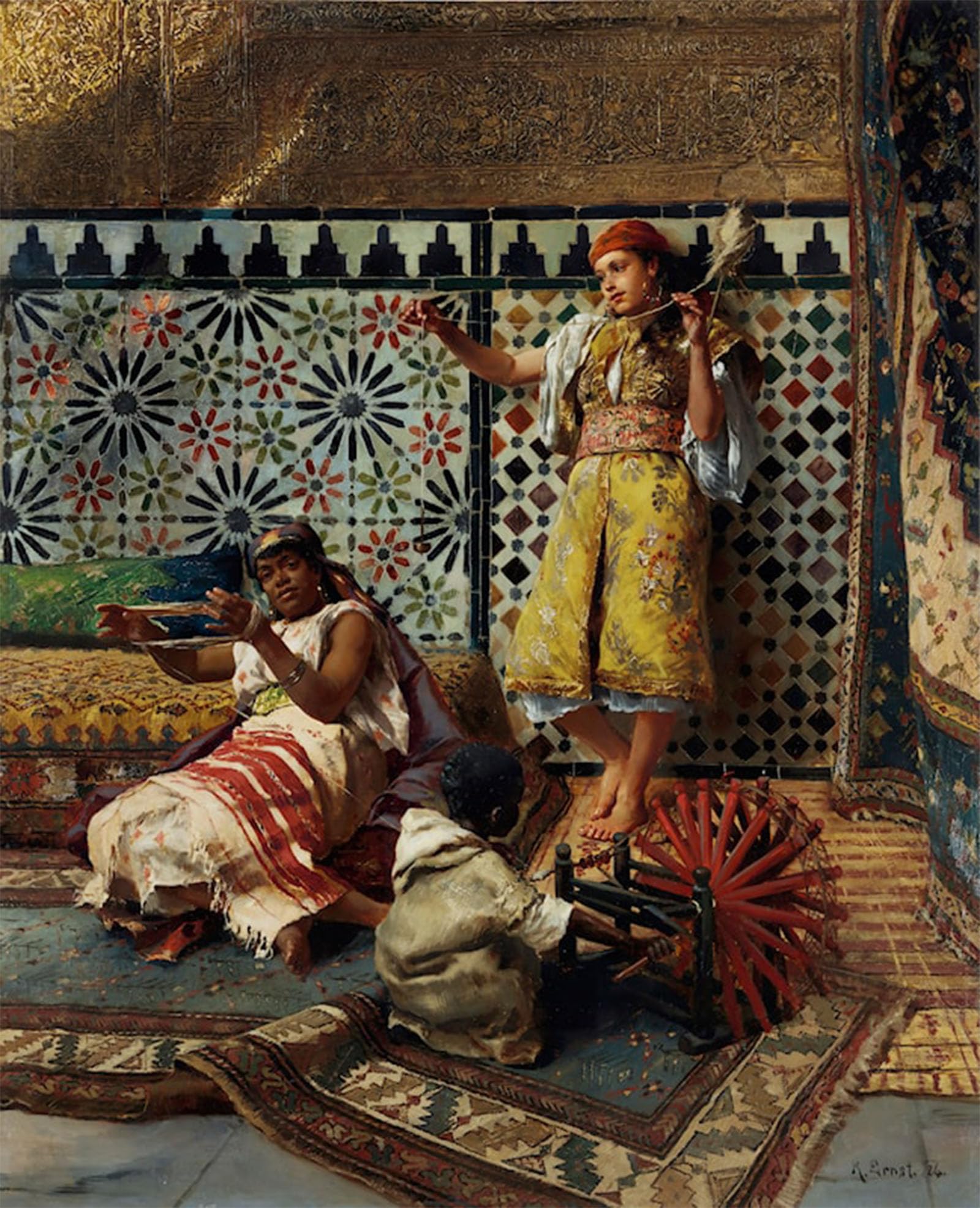 SERENDIPITP Abstract Painting Mural Print Picture Wall Decor Painting Spinning Yarn in the Harem Rudolf Ernst Vintage Wall Artwork for Home Decor 60x90cm