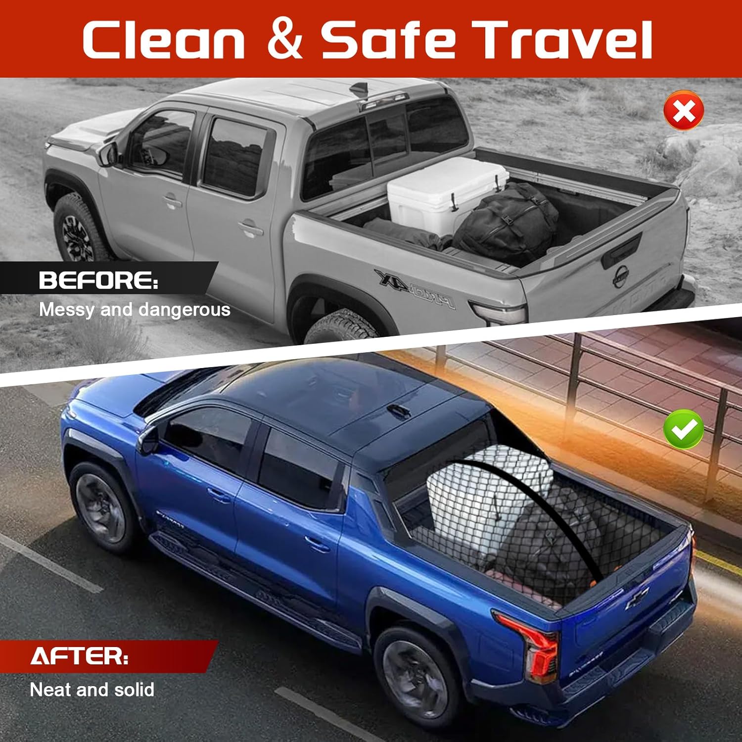 Truck Bed Cargo Net, Stretchable from 4'x4' to 7'x7',High Elastic Cargo Net with Storage Bag and 8 rustproof Buckles, Ideal for ATV, SUV, UTV, Truck and Boat Use, Black - Image 5