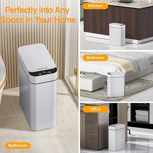 Miniatura 7 de Papelera inteligente sin contacto para cocina, de 2.6 galones, con sensor de movimiento automático, con tapa, impermeable, estrecho, pequeño, para