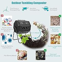 Vista 5 de Contenedor de compostaje para exteriores de 43 galones, vaso de compostaje de doble cámara con 2 puertas corredizas, contenedores de compostaje