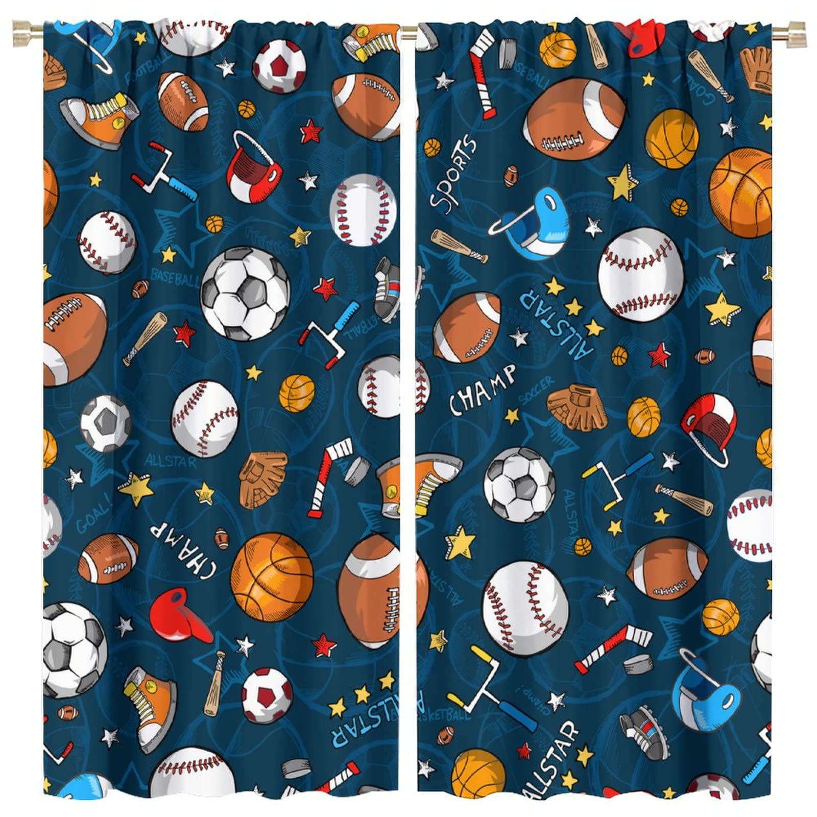 JESTRONRY Sports Curtains,Football Rugby Baseball Game Sports Theme Room Darkening Door Window Rod Pocket Curtain for Kids Boys Girls Teens Bedroom Decor W84xL84in