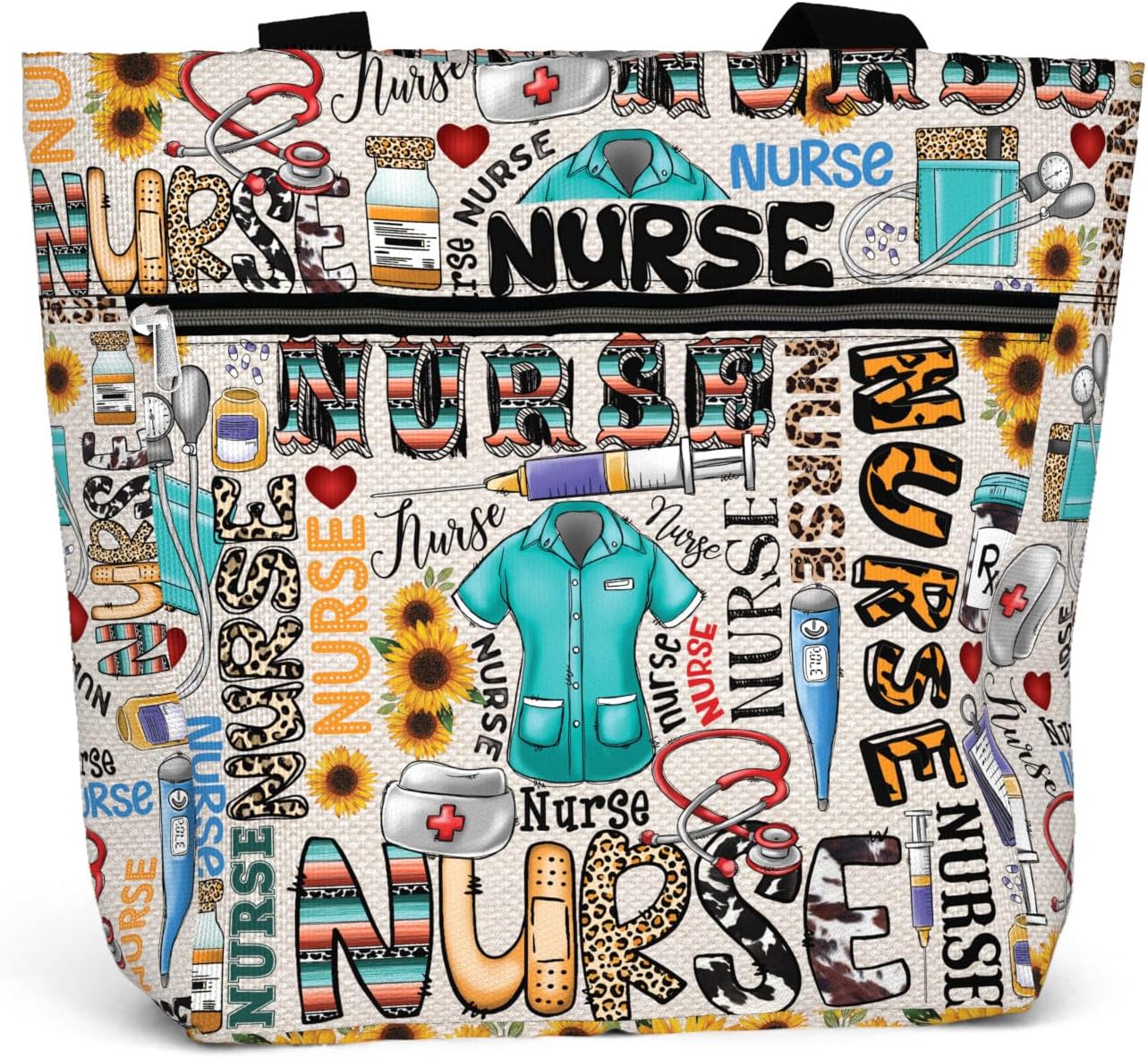84hoods Large Waterproof Tote Bag with Pockets and Zipper for Work. Gift for Nurse. Shoulder Bag for Women.
