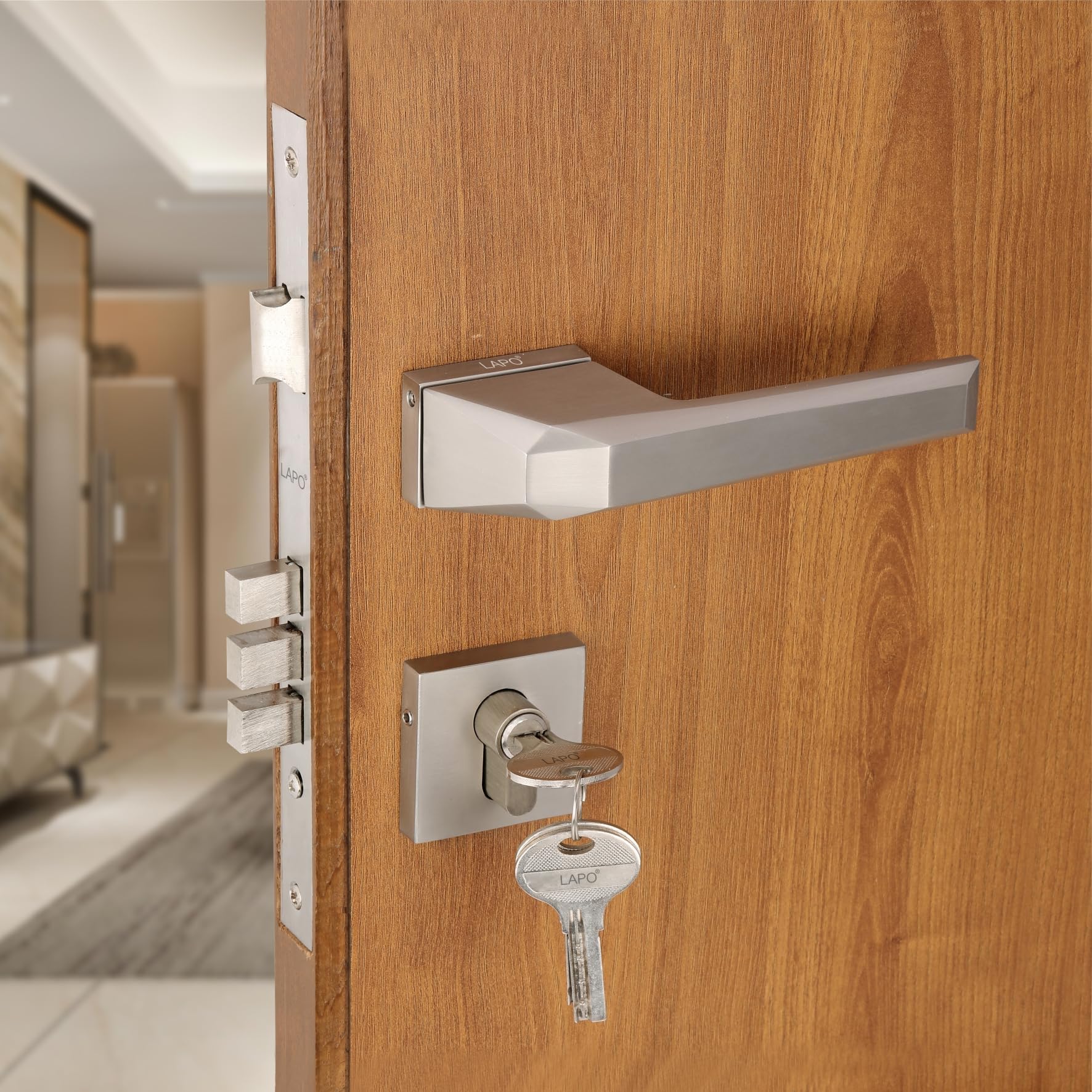 LAPO Heavy Duty Mortise Lock for Main Door, Lock for Bedroom, Door Lock Handlesets with 3 Brass Key for Home,Office,Hotel | Matt Finish | 3 Years Warranty Ro-125