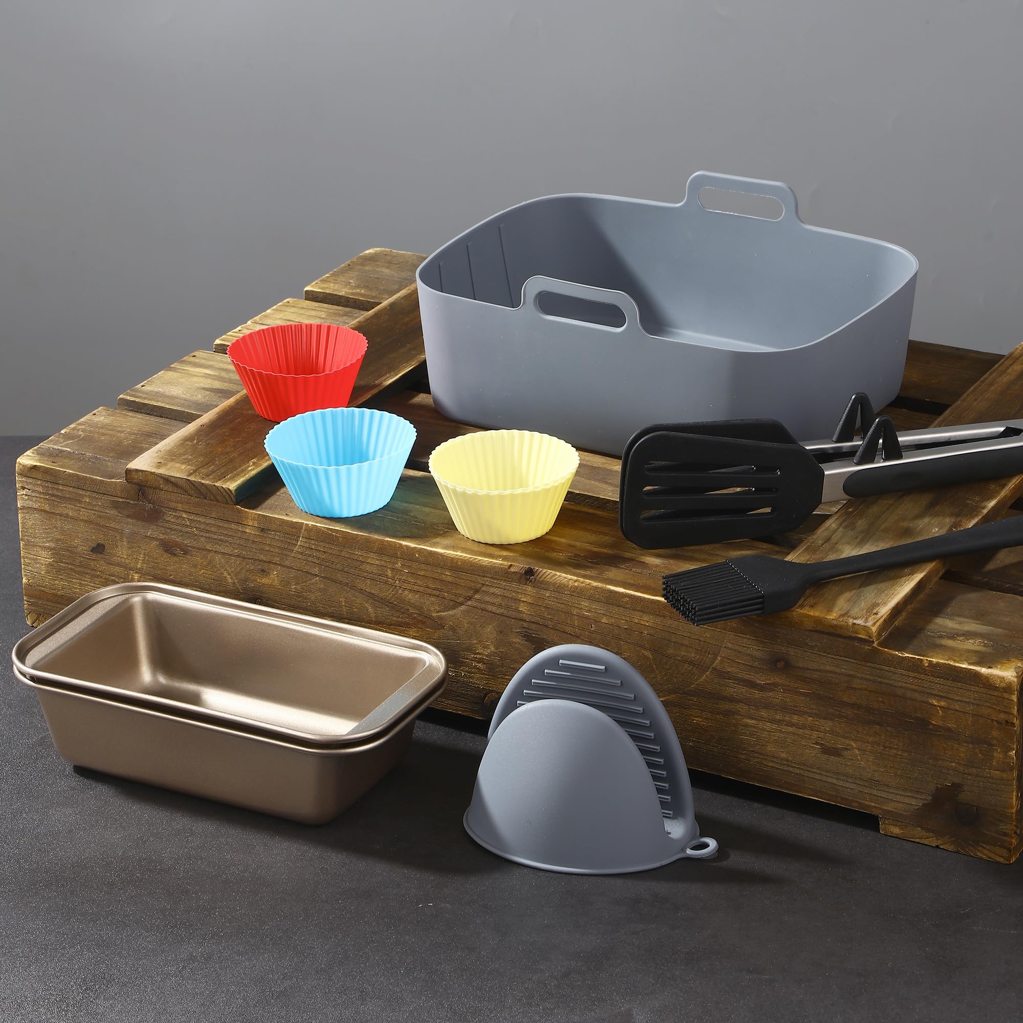 LUOJINYI Accessoires Air Fryer, 15 Pièces Moule Silicone Air Fryer,Air Fryer Accessoires, Accessoires De Friteuse à Air Pour Ninja Foodi Dual AF300EU, AF400EU, AF500EU,Moule Air Fryer, Grille Racks Et