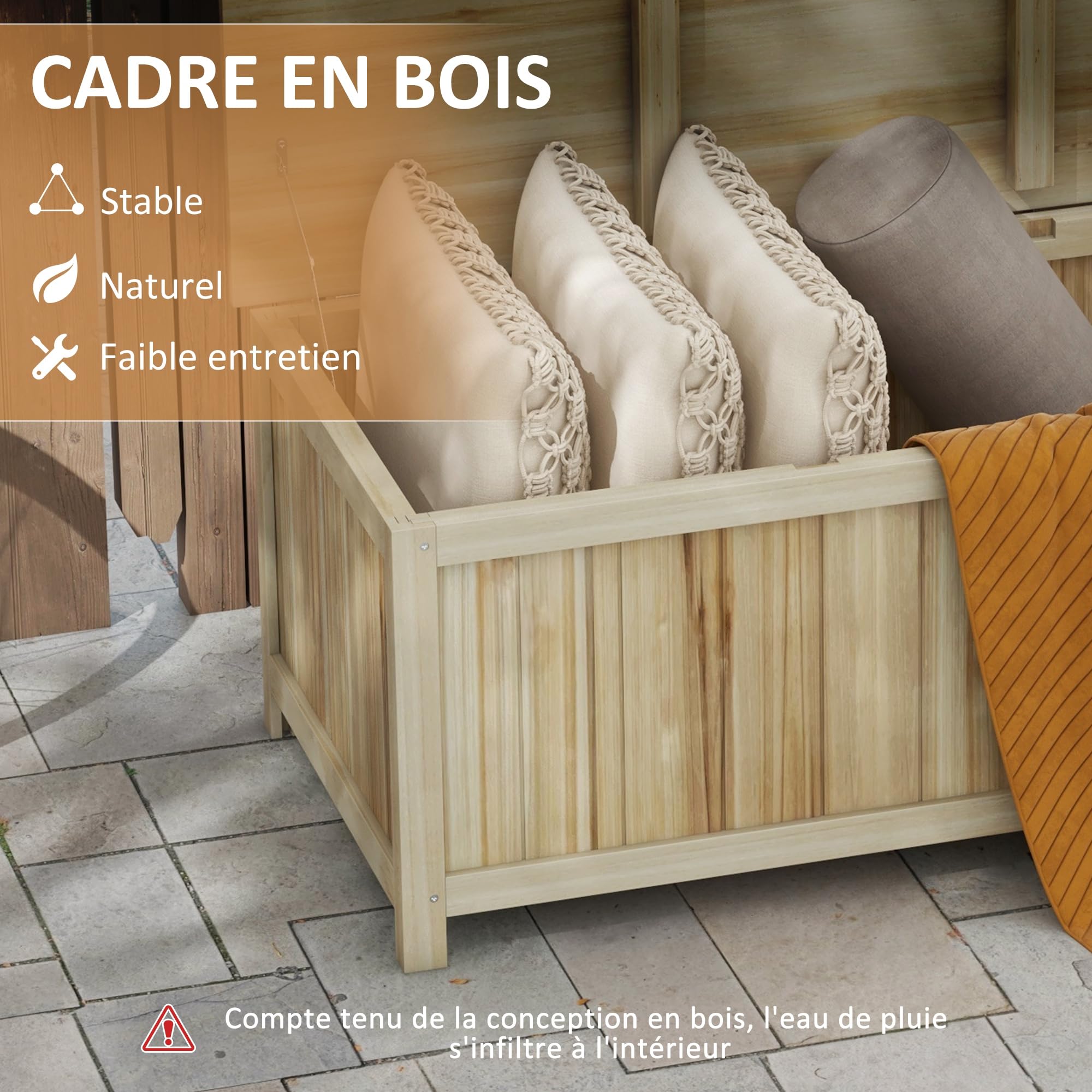 Outsunny Coffre de Rangement Jardin en Bois avec Vérins 120 x 55 x 45 cm