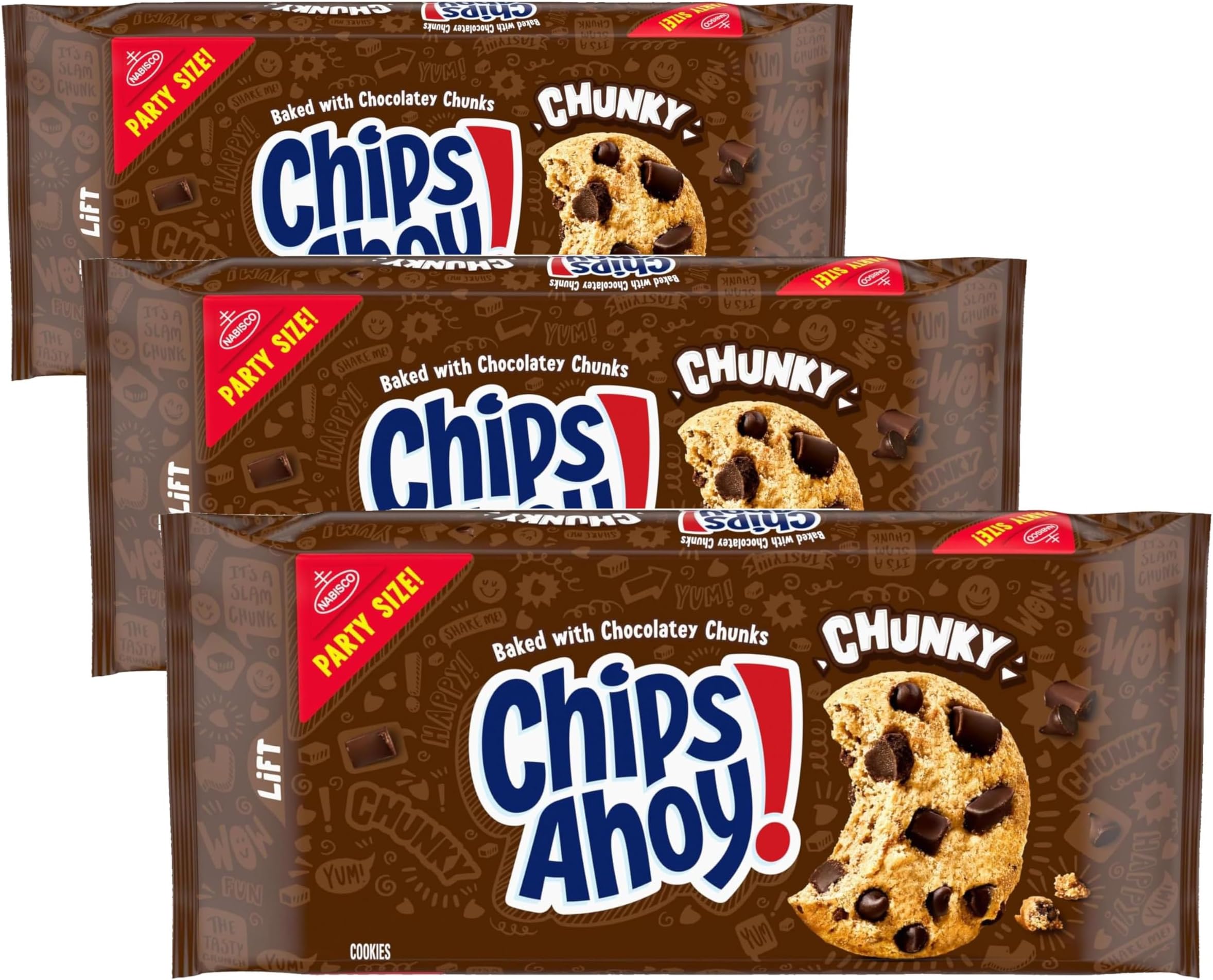 Chunky Fudgy Chocolate Chip Cookies, Party Size, 24.75 oz (Pack of 3)