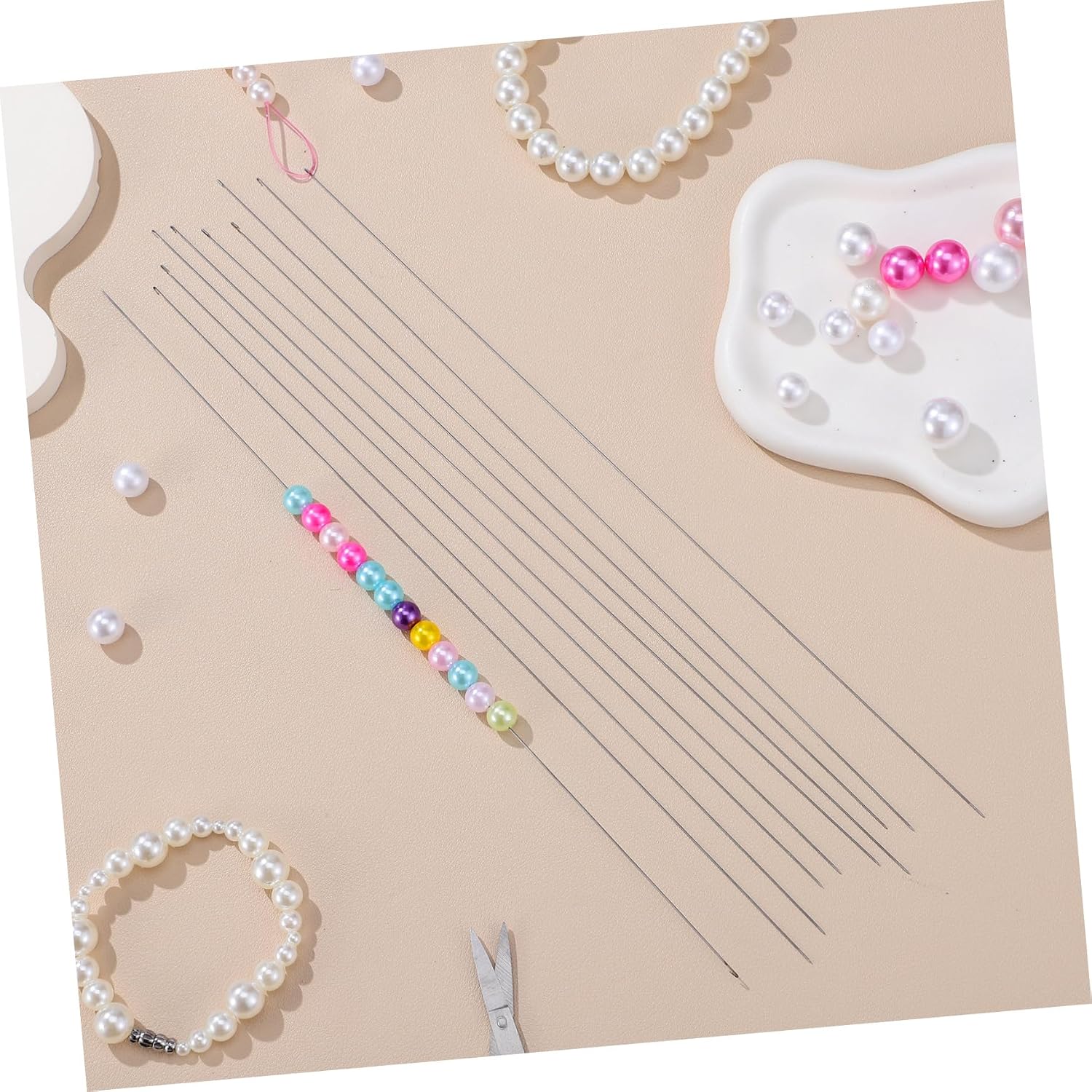 SEWACC 10Pcs Beading Needles for Jewelry Making Tiny Bead Threading Tool Durable DIY Craft Needles for Embroidery and Knitting Saving Kit for Beaded Bowls