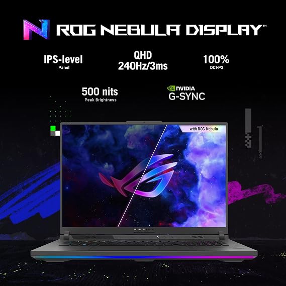ASUS ROG Strix G18 (2024) Gaming Laptop, 18 Nebula Display 16:10 QHD 240Hz/3ms, GeForce RTXTM 4070, Intel CoreTM i9-14900HX, 32GB DDR5, 1TB PCIe SSD, Wi-Fi 6E, Windows 11 Pro, G814JIR-XS96