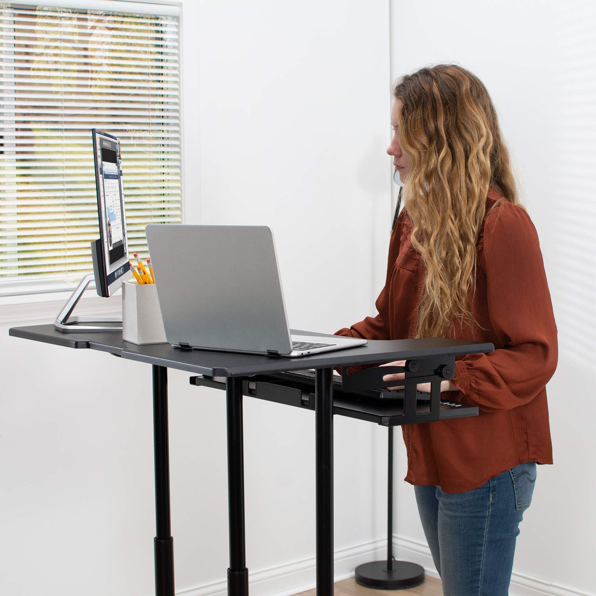 VIVO Mobile Height Adjustable Table, Stand Up Desk Cart with Sliding