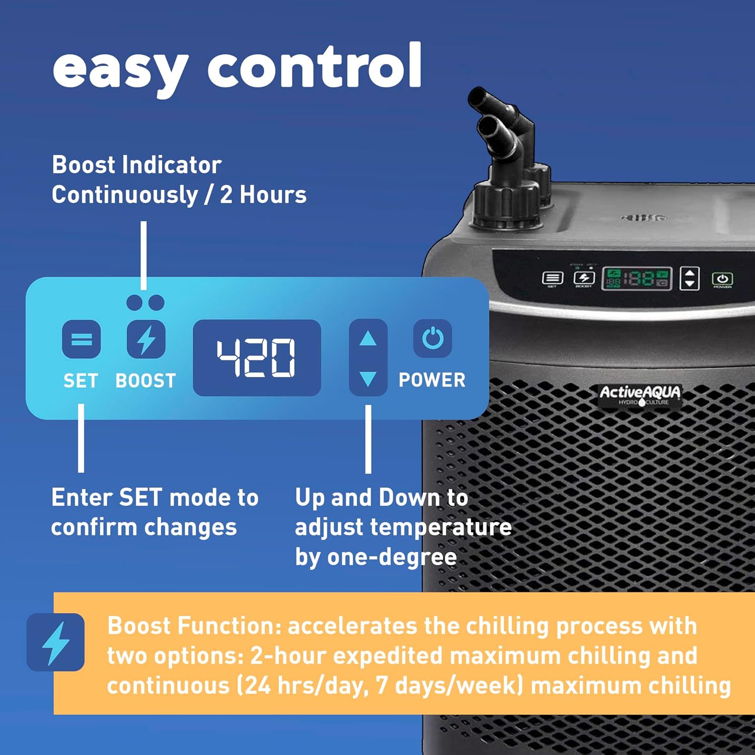 Active Aqua 0.5 HP Water Chiller with Boost | Cold Plunge & Ice Bath Cooler | Rapid Digital Temp Control | Fresh & Salt Water, Hydroponics, Aquariums | 90–172 Gal