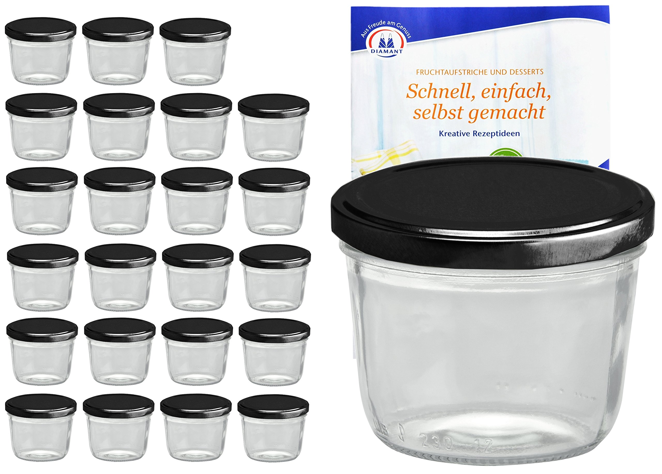 Lot De 50 Bocaux En Verre 230ml Avec Couvercles Or | Pour Confiture, Conservation | Livret Recettes | Lavables Lave-vaisselle