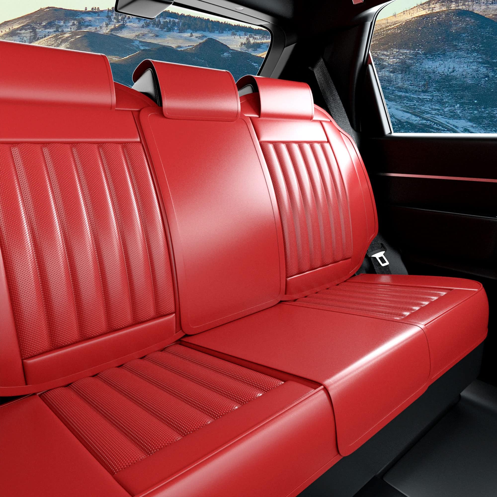 FEELON3 Pieces LB Rear Car Seat Covers, Waterproof Nappa Leather Rear Car Seat Protectors, Universal Auto Interior Fit for Sedans SUV Pick-up Truck, Martha Red