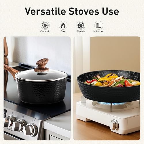 Miniatura 7 de DishDelight Juego de ollas y sartenes antiadherentes, de inducción, antiadherentes, utensilios de cocina de inducción antiadherentes con sartenes y