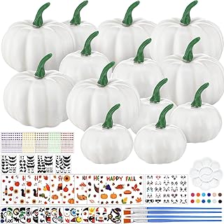 Simgoing 36 Sets Thanksgiving Pumpkin Painting Kits White Plastic Pumpki...
