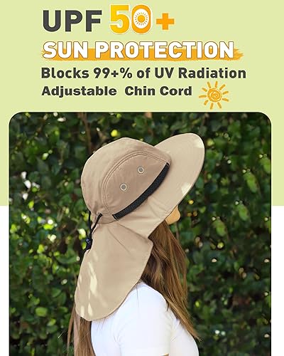 Miniatura 5 de Tirrinia Sombrero de sol con solapa para el cuello con ala ancha, UPF 50+ para senderismo, safari, pesca, para hombres y mujeres, ideal para