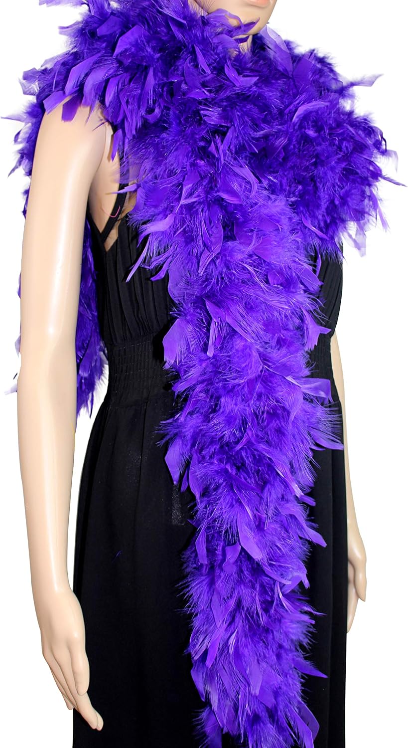80 Gram, 2 yards Long Turkey Chandelle Feather Boa 10 Color, Great for Party, Wedding, Halloween Costume, Christmas Tree Decoration (Purple Color)
