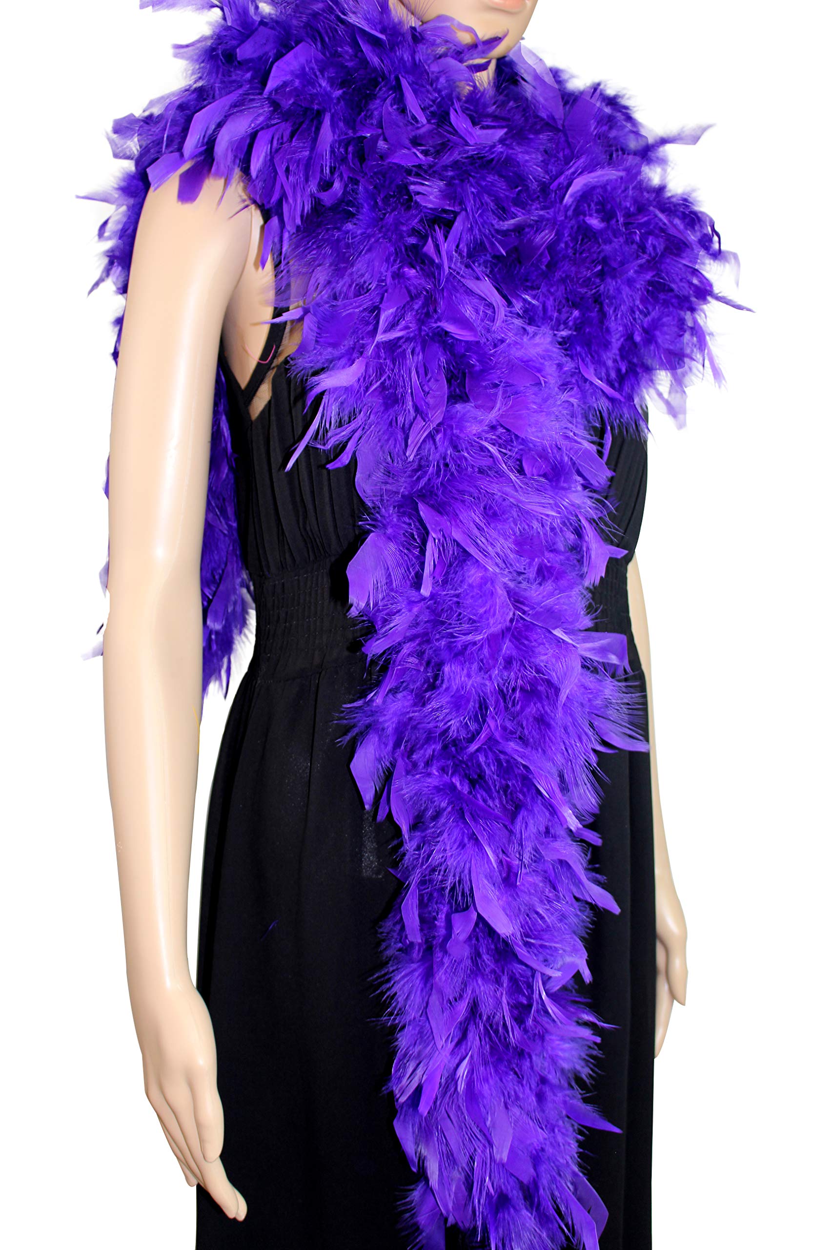 Flydreamfeathers 80 Gram, 2 yards Long Turkey Chandelle Feather Boa 10 Color, Great for Party, Wedding, Halloween Costume, Christmas Tree Decoration (Purple Color)