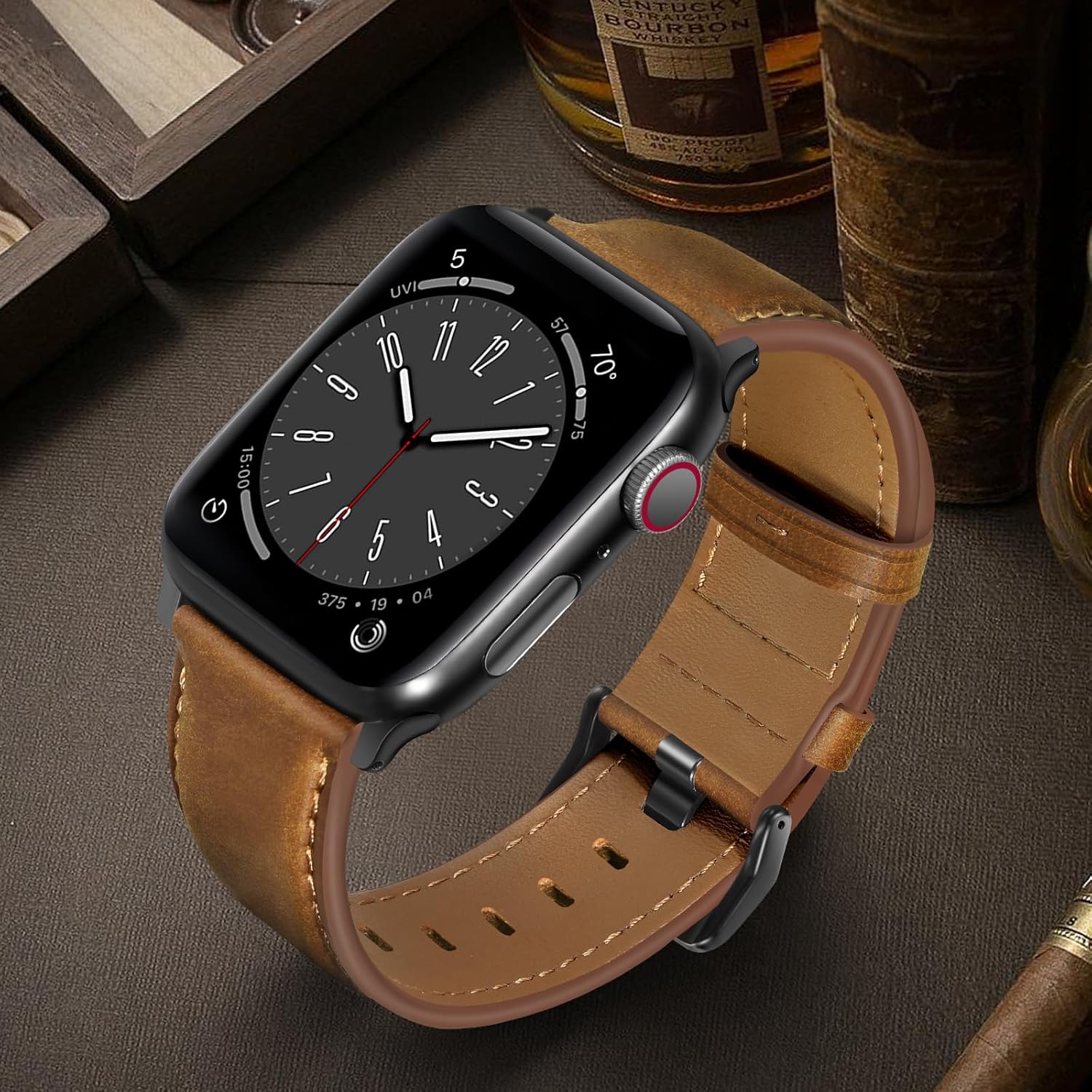 Leather Bands Compatible with Apple Watch Band 46mm/49mm/45mm/44mm/42mm, Men Women Genuine Leather Strap for iWatch Ultra 3/2/1 SE 3/2/1 Series 11 10 9 8 7 6 5 4 3 2 1, Retro Brown/Black - Image 4
