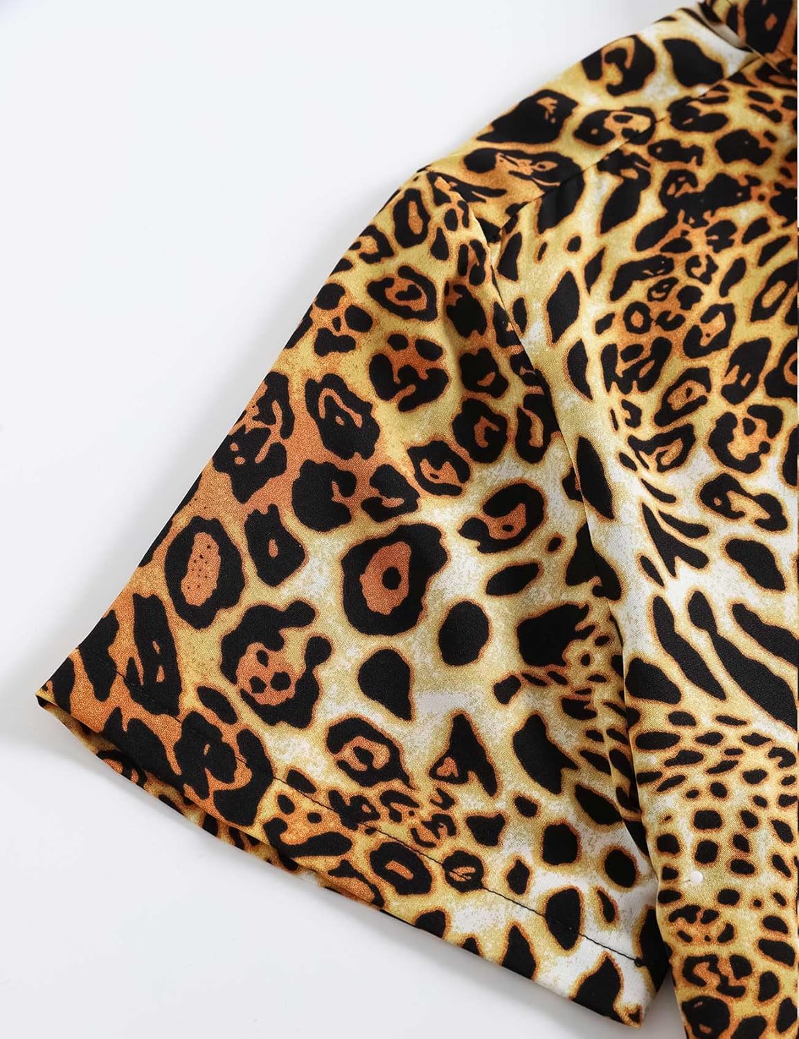 Men's Leopard Print Shirt Summer Short Sleeve Cheetah Animal Print Hawaiian Button-Down Shirts - Image 5