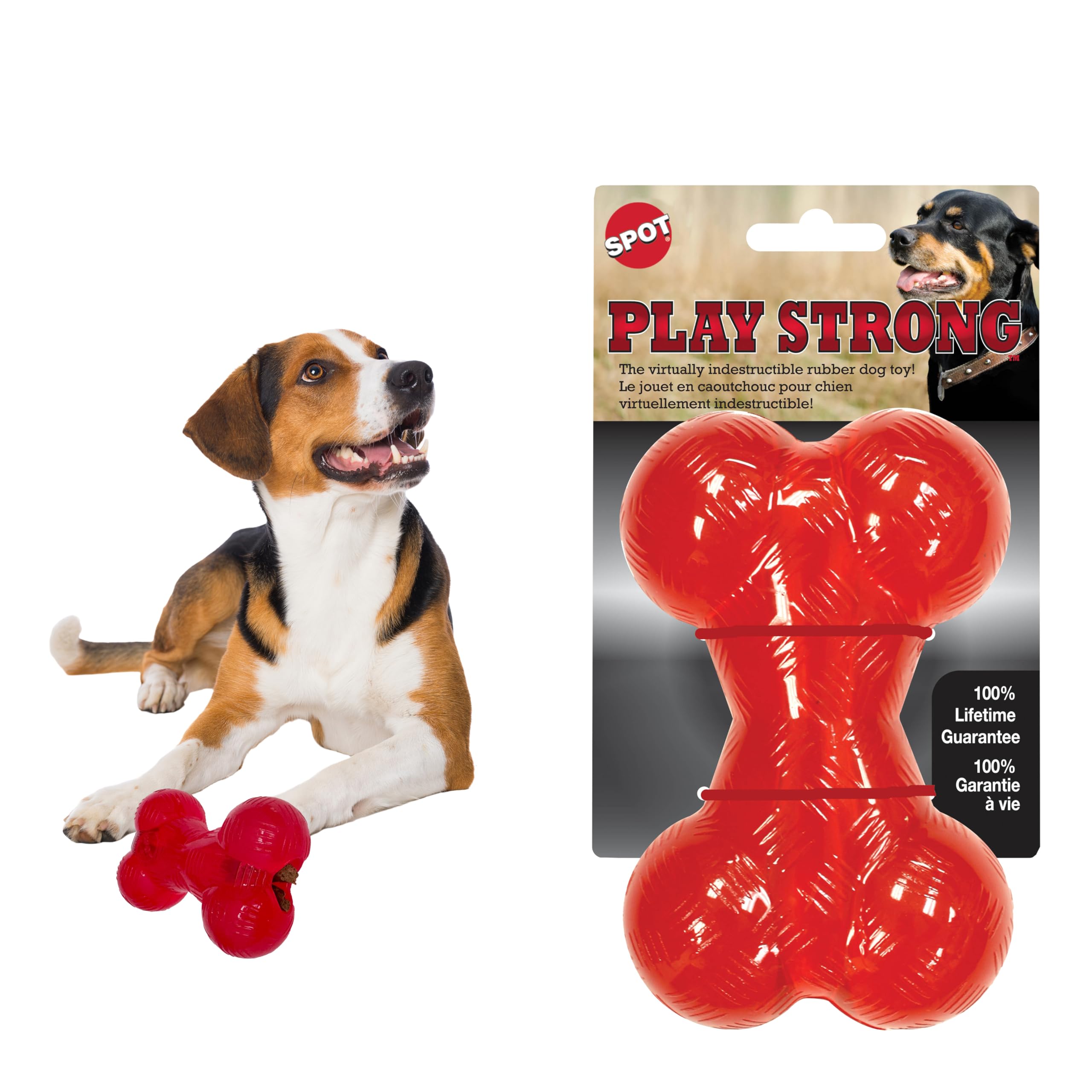 SPOTPlay Strong Bone- Durable TPR Long Lasting Dog Chew for Aggressive Chewers, Hole for Treats, Virtually Indestructible Toy for Medium Dogs & Puppies - 5.5 inch