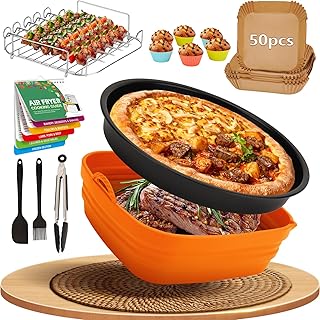 14pcs Air Fryer Accessories Set, Deep Fryer Accessories for 5.8-8QT NINJA COSORI CHEFAN Sweetcrispy Cuisinart, Silicone Air Fryer Liners with Pizza Pan, Baking Cups, Dishwasher Safe