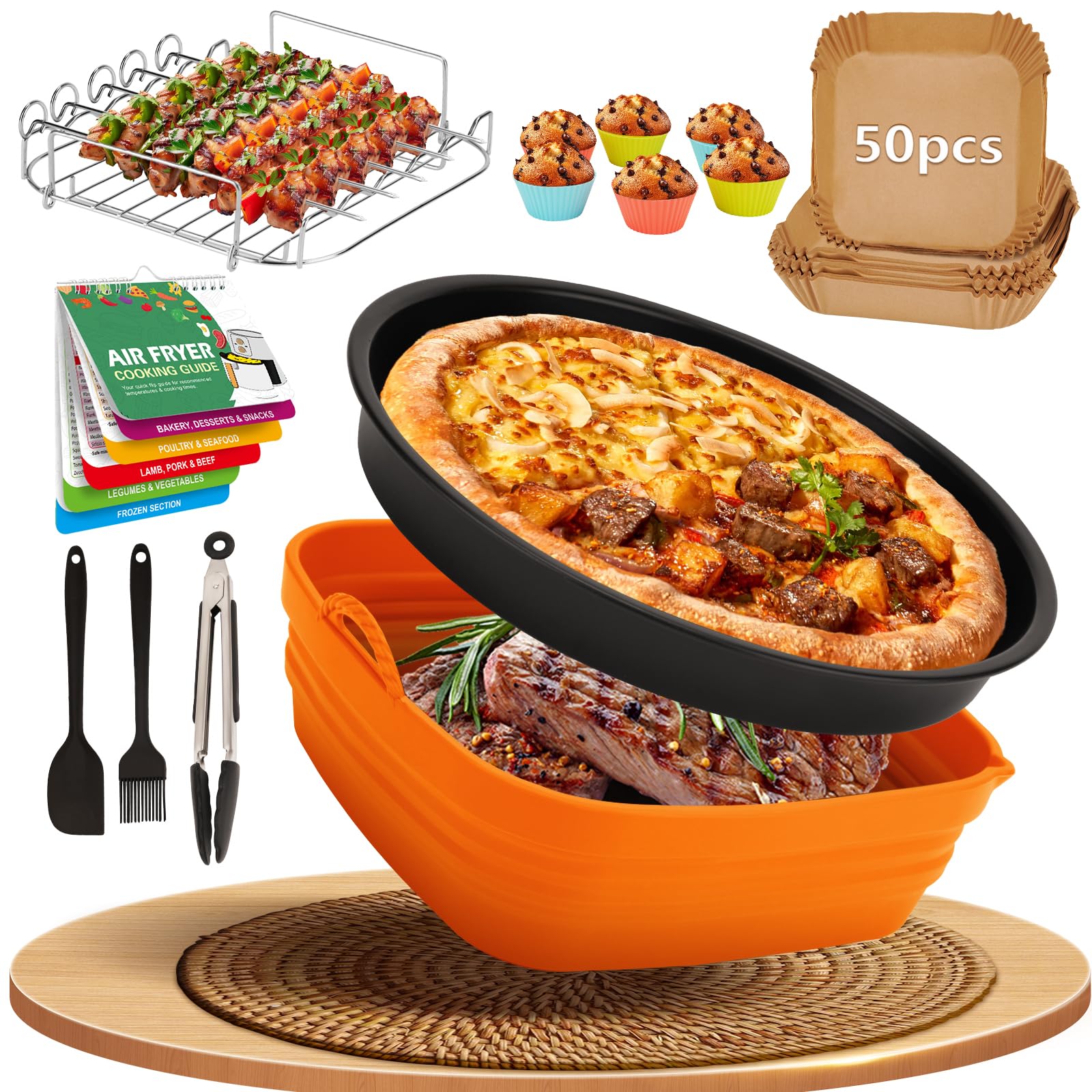 14pcs Air Fryer Accessories Set, Deep Fryer Accessories for Instant Pot Vortex Plus 6QT XL, Silicone Air Fryer Liners 5.8-8QT COSORI NINJA CHEFAN Cuisinart with Pizza Pan, Baking Cups, Dishwasher Safe