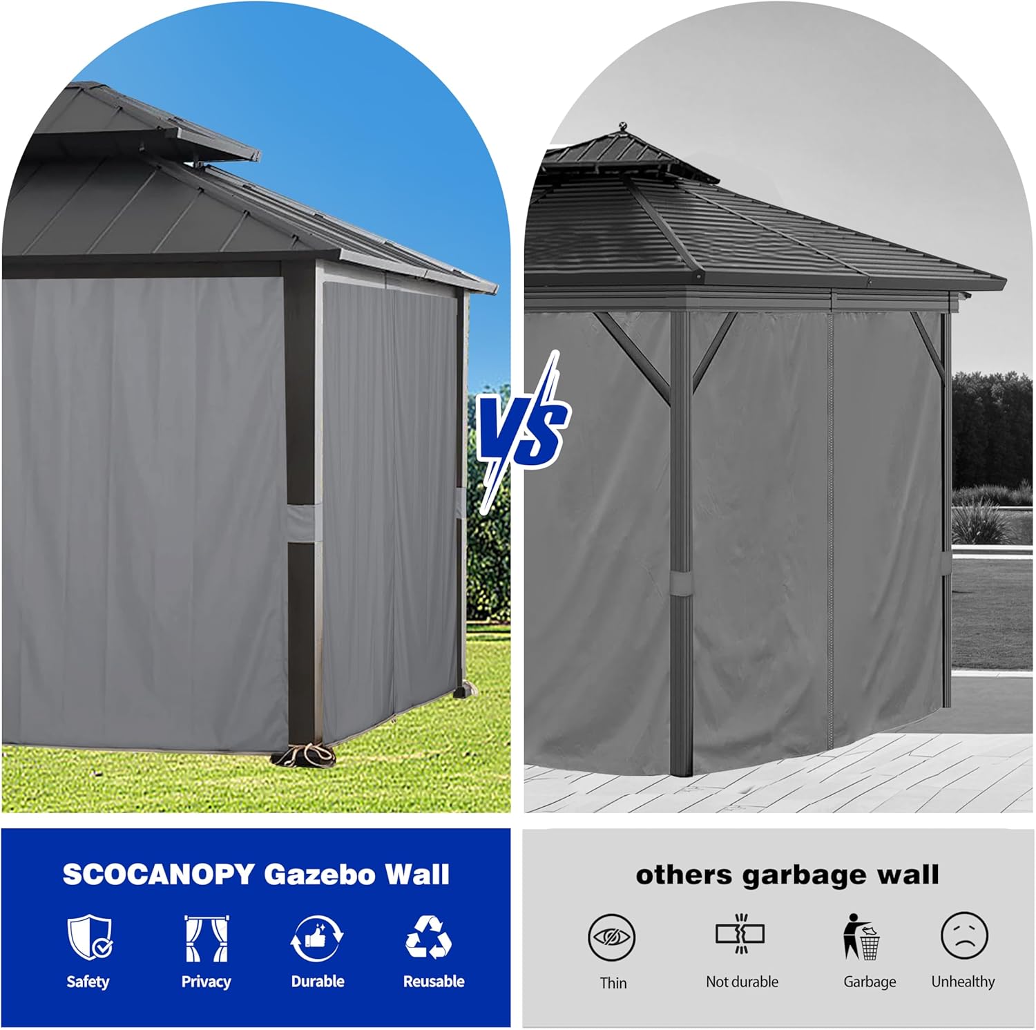 SCOCANOPY Khaki 10' x 12' Gazebo Privacy Curtain Set for Lowe's Allen Roth 10X12 Gazebo Model #GF-12S004B-1 / GF-12S004BTO/ TPGAZ17-002
