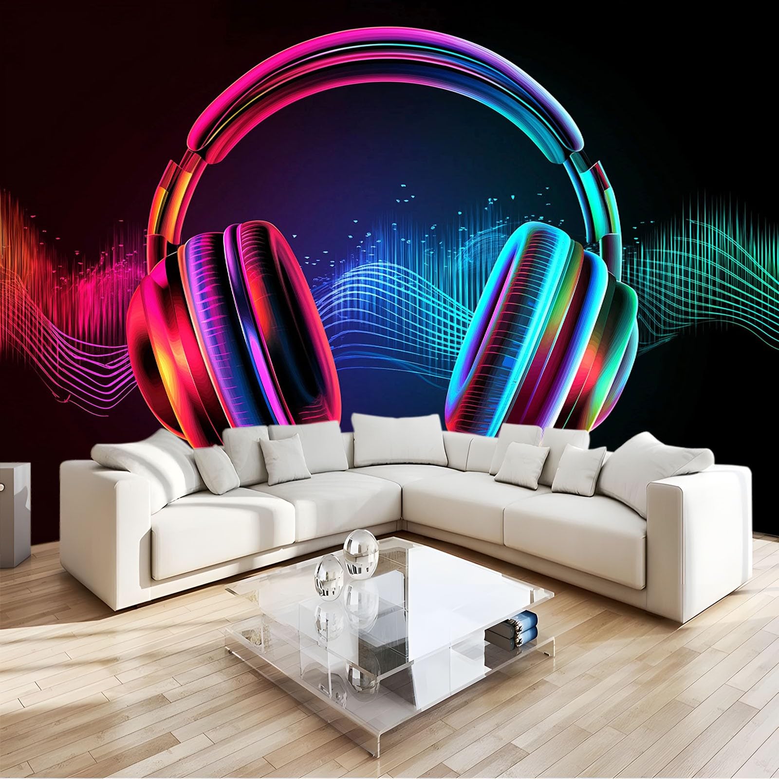 Neonfarbe 3D Fototapete Gaming-Musikkopfhörer Hochwertige Vlies Wandbild Modernes Wanddeko Tapete, Für Wohnzimmer Schlafzimmer Büro B350 X H256 Cm