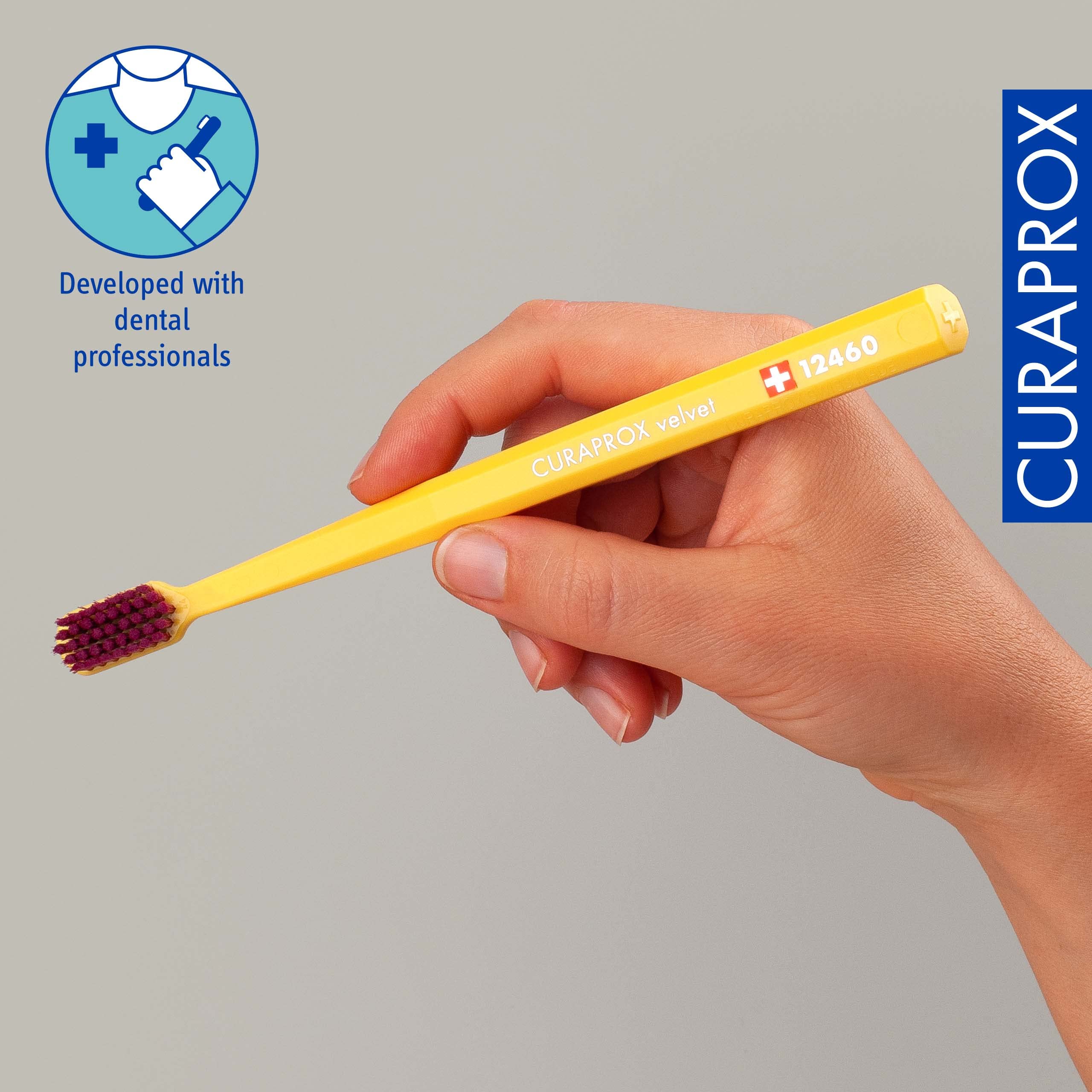 Curaprox CS 12460 Velvet Soft Toothbrush - Sensitive Gum Care, Yellow, Burgundy - Image 4