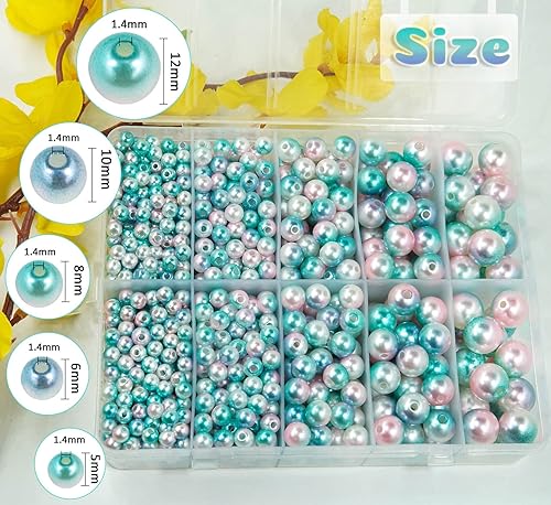 Miniatura 2 de 1280 cuentas de perlas de sirena degradadas para fabricación de joyas, cuentas redondas de arco iris de 0.236, 0.316, 0.304, 0.394 pulgadas, 0.475